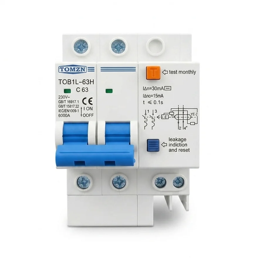 Tomzn Residual Current Circuit Breaker Main Switch RCBO MCB
